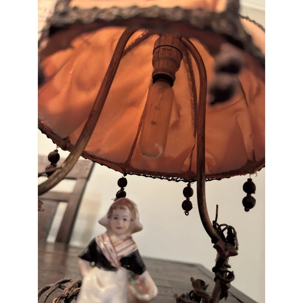 Vintage Made In France Porcelain Girl Playing Figurine Table Bassano Lamp 20